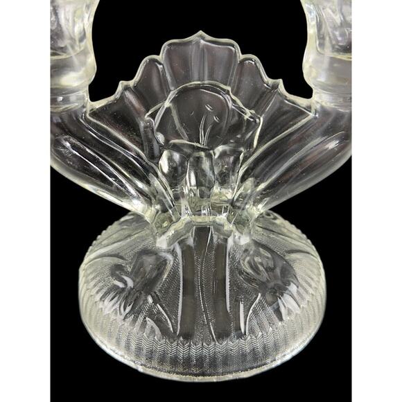 Vintage Art Deco Glass Double Candle Holders Shell Fan Design 2 Candlesticks - Picture 5 of 16